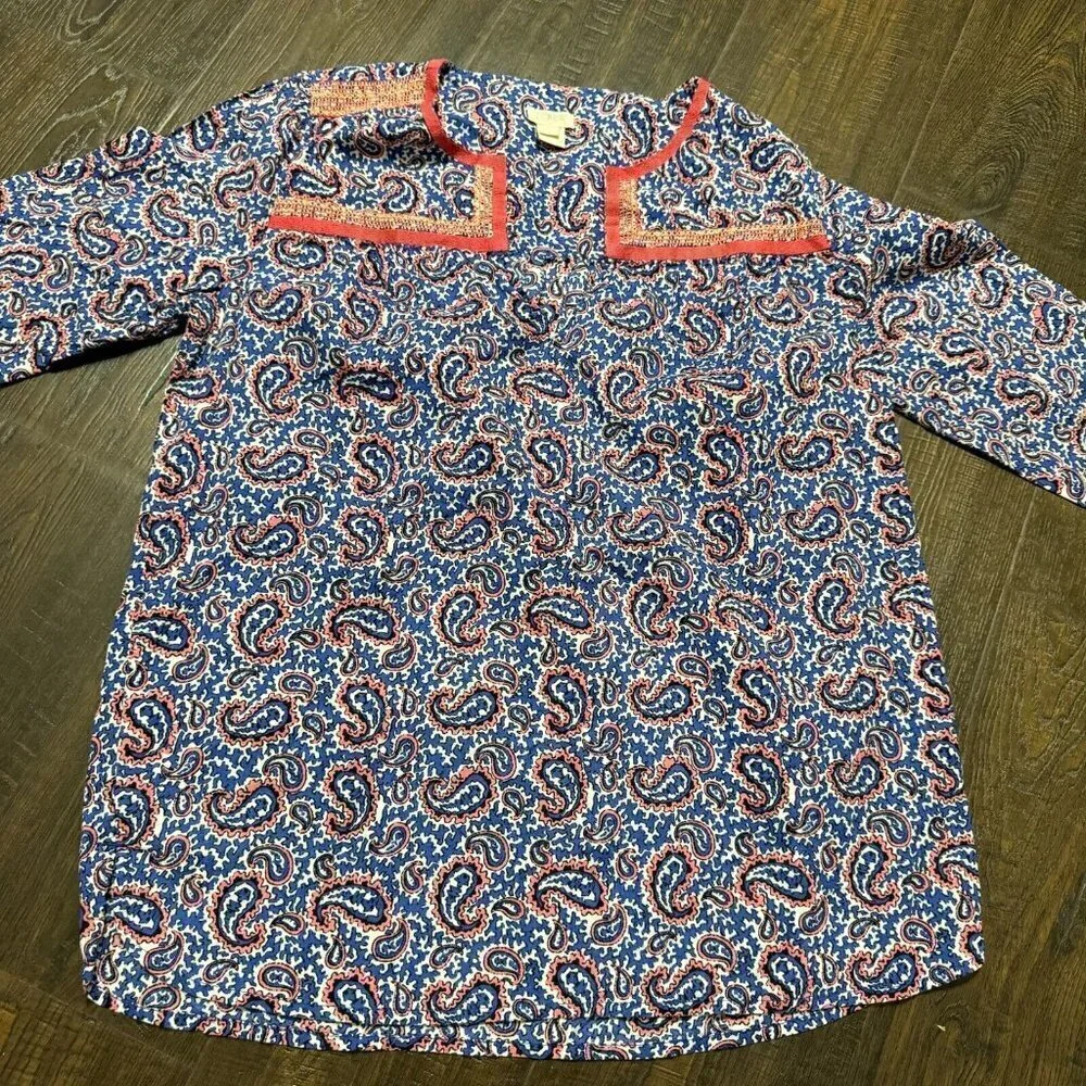 J. Crew Women's Paisley Print Long Sleeve Blouse Peasant Cotton Multicolored XXS